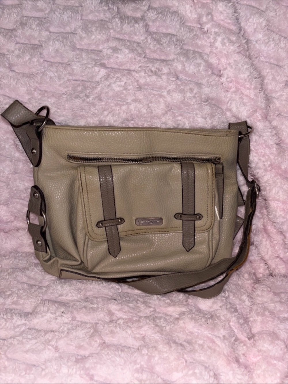 Jessica Simpson Taupe Crossbody Bag - Taupe with Dark Taupe Trim